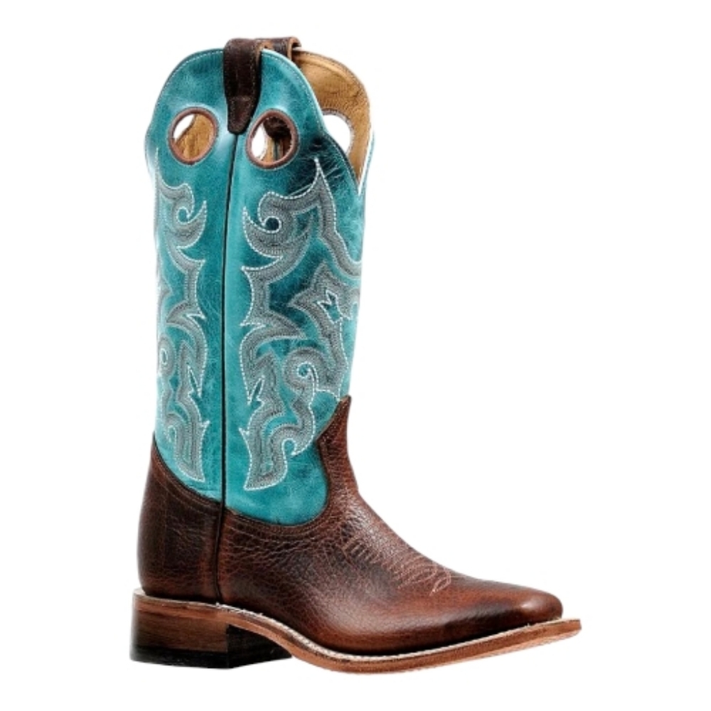 BOULET #6320 ladies teal & brown leather cowboy western boots square toe sz9 euc